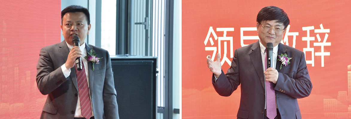 左圖：震旦家具直銷群劉建偉總經(jīng)理致辭   右圖：杭州臺(tái)商協(xié)會(huì)會(huì)長(zhǎng)劉光榮開業(yè)致辭